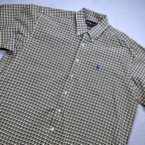 Ralph Lauren Other - Ralph Lauren Mens XL Yellow Blue Plaid Short Sleeve Blake Button Down Shirt 90s